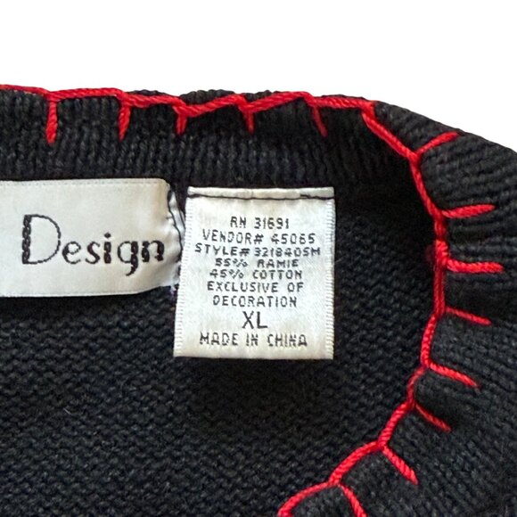 Vintage B.P. Design Christmas Sweater Cardigan Large Black With Embroidered Sled - Picture 8 of 9